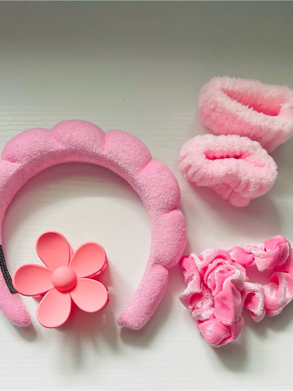 Pink Plush Headband and Wristband Beauty Set
